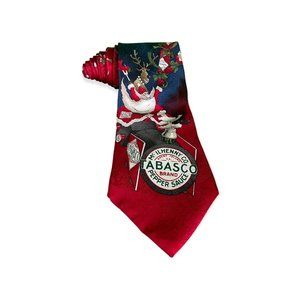 Tabasco Crazy Santa and Reindeer Red Blue Mens Holiday Necktie Tie Christmas USA